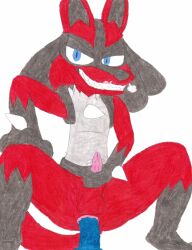 2023 anal anal_masturbation anal_sex anthro anthrofied anus ass balls bedroom_eyes blue_eyes canid canine canis colored_pencil_(artwork) crouching dildo dildo_in_ass dildo_insertion dildo_sitting erection fur generation_4_pokemon genitals grey_body grey_fur grin half-closed_eyes hand_on_knee hand_on_leg hand_on_penis hi_res humanoid_genitalia humanoid_penis ketchup_(lucario) looking_at_viewer lucario male male_focus mammal masturbation motion_lines narrowed_eyes nintendo nude object_in_ass penetration penis pokemon pokemon_(species) pokemorph red_body red_fur seductive sex_toy sex_toy_in_ass sex_toy_insertion simple_background smile snort solo solo_focus spread_legs spreading squat_position squatting_pose stroking stroking_penis teeth toying_self traditional_media_(artwork) ultimatepokemorphs