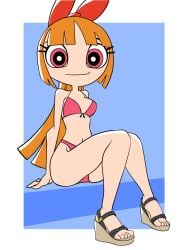 aged_up bikini blossom_(powerpuff_girls) oirawaarumajiro pink_eyes powerpuff_girls red_hair