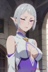 1girls ai_generated ainoob17 cum cum_on_body cum_on_breasts cum_on_face elf elf_ears elf_female female female fortuna_(re:zero) one_eye_closed purple_eyes re:zero_kara_hajimeru_isekai_seikatsu solo stable_diffusion tagme white_hair