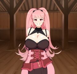 breasts fire_emblem fire_emblem:_three_houses hilda_valentine_goneril huge_breasts notkadraw pink_eyes pink_hair solo source_request