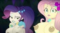 accurate_art_style annon bimbo bimbo_lips bimbofied equestria_girls fluttershy_(eg) fluttershy_(mlp) huge_breasts my_little_pony nipples rarity_(eg) rarity_(mlp) thick_lips