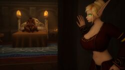 3d anal anal_sex anal_sex athletic_male bed blood_elf blood_elf_female clothed_female gay human human_male kaelatheelf kaelscorner large_breasts riding_penis secretly_watching sex voyuer warcraft world_of_warcraft