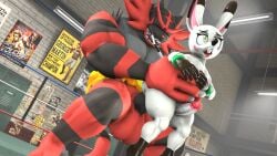 2boys 3d 3d_(artwork) boxing_ring femboy furry furry_male gay incineroar lok_(character) nackey pokemon size_difference tagme