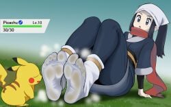 1boy 1boy1girl 1girls 2020s 2022 2d 2d_(artwork) 2d_artwork akari_(pokemon) anklehighs bigger_female clothed_female_nude_male dark_blue_hair dirty_socks dominant_female faint fainted feet female femdom foot_fetish foot_focus foot_worship footjob footwear full_color fully_clothed grass headwear health_bar high_resolution highres loose_socks nintendo no_penetration phb pikachu pokémon_(species) pokemon pokemon_(species) pokemon_legends:_arceus pokephilia scarf sitting smaller_male smell smelling_feet smelly_feet sniffing sniffing_feet sniffing_socks sock_fetish socks socks_over_yoga_pants soles soles_of_feet_in_socks steam submissive submissive_male sweat tabi tabi_socks text thick_thighs thighs traditional_clothes white_socks yoga_pants