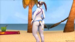 3d ass beach big_ass big_breasts draenei draenei_female horns kaelatheelf kaelscorner rear_view solo_female swimwear tail warcraft wide_hips world_of_warcraft