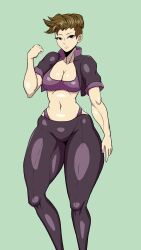 cleavage crop_top female leggings midriff navel pre-transformation small_breasts thick_thighs tomboy transformation zxc