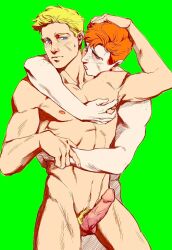 2males barry_allen blonde_hair dc_comics gay green_background hugging_from_behind incest male male/male male_only naked red_hair simple_background uncle_and_nephew wally_west yaoi