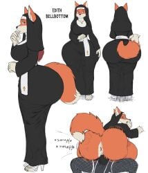 anthro anus ass big_breasts big_butt breasts canid canine duo edith_bellbottom_(jindragowolf) female female_on_top fox fur hi_res huge_ass huge_butt jindragowolf male male/female mammal massive_ass nun on_top orange_body orange_fur sex simple_background vaginal_penetration white_background