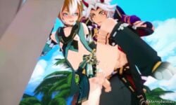 3d animated arataki_itto bigger_dom_smaller_sub blush crossdressing femboy gay genshin_impact gorou_(genshin_impact) holding_leg hornybesties male/male male_on_femboy male_only moaning sound standing_sex submissive_male tagme video whimper yaoi