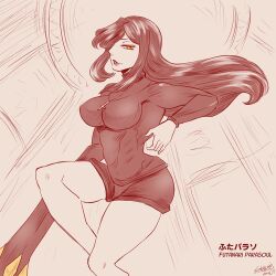 big_breasts black_hair breasts clothed clothing fully_clothed futanari huge_breasts human long_hair monochrome nousk parasoul self_upload skullgirls solo