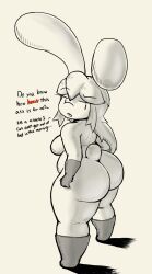 anthro ass big_ass breasts bunsandnoble chubby chubby_female dialogue huge_ass lagomorph lagomorph_humanoid monochrome nude phoebe_(bunsandnoble) tagme thick thick_ass thick_thighs