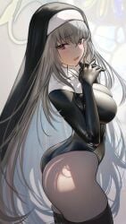 1girls 2023 2d 2d_(artwork) ass big_ass big_butt big_thighs black_latex black_leotard blue_archive blush breasts dat_ass detailed_skin female female_focus female_only grey_hair halo hi_res highres justina_follower_(blue_archive) large_ass large_butt latex latex_gloves latex_nun latex_thighhighs leotard light-skinned_female light_skin long_hair medium_breasts nanaken_nana nun nun's_habit nun_hat nun_outfit red_eyes round_ass sakurako_(blue_archive) sisterhood_(blue_archive) skindentation solo solo_female solo_focus thick_thighs thighs tongue trinity_general_school_student very_long_hair