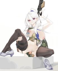 1girls 2d ammunition artist_request big_breasts breasts breasts_out female female_focus female_only going_commando grenade gun heels naked naked_female nipples no_panties nude nude_female obsidian117 original police police_uniform policewoman pose pubic_hair simple_background smile spread_legs stockings undressed weapon white_hair