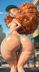 ai_generated back_view baseball_cap big_ass bikini curly_hair curvaceous curvy_female curvy_figure disney ginger huge_ass huge_thighs inner_workings kate_(inner_workings) pixar red_hair red_head sideboob zrhap