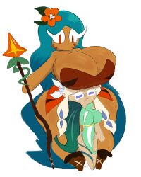 big_breasts big_thighs blue_lily_cookie boob_hat breasts_on_head cleavage comparison cookie_run fromariels height_difference huge_breasts huge_thighs size_difference tagme tiger_lily_cookie