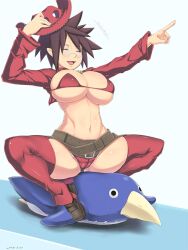 bikini bikini_top breasts cowgirl disgaea disgaea_3 gunslinger_(disgaea) large_breasts menosuke nippon_ichi_software prinny riding skimpy_bikini