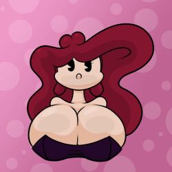 1girls animated big_breasts bouncing_breasts bouncy breasts_bigger_than_head dark_red_hair glu-glu huge_breasts long_hair looking_at_viewer pac-man_eyes polly_(glu-glu) red_hair solo_female tagme