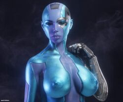 1girls 3d alien alien_girl alien_humanoid bald bald_female blue-skinned_female blue_skin breasts celebrity cyborg female female_focus female_only glossy_lips guardians_of_the_galaxy karen_gillan lip_gloss looking_at_viewer marvel marvel_cinematic_universe marvel_comics mavixtious metal_arm nebula_(marvel) nipples parody solo solo_female solo_focus