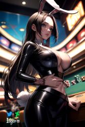 absurd_res ai_generated black_hair boa_hancock breasts bunny_costume bunny_ears bunny_tail casino female female_only hi_res idgaroo latex long_hair midriff one_piece