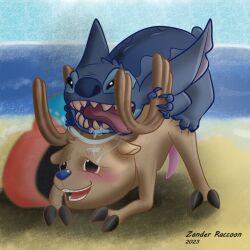 1:1 alien anthro beach bodily_fluids boner disney duo erection feral genitals lilo_and_stitch male male/male male_only nude one_piece penetration penis saliva seaside stitch_(lilo_and_stitch) tony_tony_chopper zanderraccoon