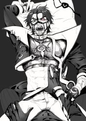 abs alternate_version_available belt_collar black_and_white clothing crop_top domination gay gloves heartsteel_kayn heartsteel_series heartsteel_yone kayn league_of_legends male muscular_male muzzle_(object) muzzled purinrin001 submissive submissive_male yaoi yone