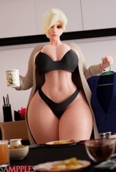 1girls 3d 3d_(artwork) angela_ziegler blender blizzard_entertainment blonde_female blonde_hair blue_eyes breakfast coffee female female_focus female_only hips light-skinned_female light_skin looking_at_viewer mercy midriff milf morning navel overwatch overwatch_2 sampples thick_thighs thighs tight_clothing tight_fit video_game_character voluptuous wide_hips