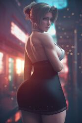 1girls 2xp_studios 3d aerith_gainsborough alternate_ass_size alternate_hairstyle ass ass_focus big_ass big_breasts dress female female_only final_fantasy final_fantasy_vii final_fantasy_vii_remake fully_clothed green_eyes huge_ass looking_at_viewer looking_back pizz3d sideboob solo square_enix tight_clothing