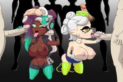 6+boys ass_window big_ass big_breasts big_penis bottomwear breasts_out clothed female gangbang handjob marie_(splatoon) marina_(splatoon) multiple_penises nintendo no_underwear oral penis splatoon thegeckodemon thegeckoninja topless underass