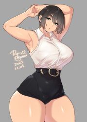 armpits big_breasts business_woman curvy curvy_female original ryo_agawa short_pants thick_thighs