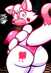 1girls animal_ears animatronic anthro anthro_only ass breasts canid canine clothing female female_only five_nights_at_freddy's five_nights_at_freddy's_2 fox fox_ears fox_girl fox_tail fur looking_back mammal mangle_(fnaf) nipples panties pink_body pink_fur red_cheeks smile solo tail thedeathcrow05 underwear white_body white_fur yellow_eyes