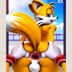 2boys ai_generated anthro anus ass ass_focus asshole balls ballsack blue_eyes body_fur disembodied_hands fluffy_tail furry gay gay_anal gay_male male male_only nude_male orange_fur partial_male perineum projectai23 scrotum sega stable_diffusion tails testicles