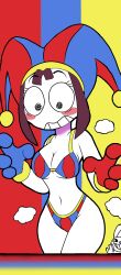bikini female female_focus jax_(the_amazing_digital_circus) jester_hat navel pomni pomni_(the_amazing_digital_circus) the_amazing_digital_circus