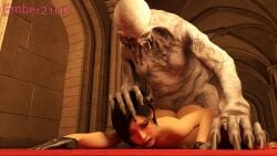 3d 3d_(artwork) 4k ada_wong asian_female big_ass big_butt big_dom_small_sub black_hair blender blender_(software) blender_cycles capcom castle ember21hk female gloves_only hallway hand_on_head hi_res long_fingernails male monster naked naked_female on_the_floor pinned_down prone_bone regenerator regenerator_(resident_evil) resident_evil resident_evil_4 resident_evil_4_remake scared_expression short_hair size_difference tongue_out