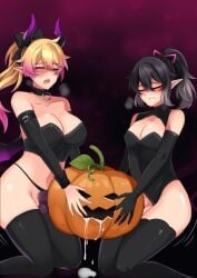 1boy averysai blonde_hair demon_girl erinsilvyr female femboy halloween indie_virtual_youtuber pumpkin_sex purple_eyes strap-on virtual_youtuber