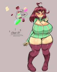 1girls 5hitzzzu big_breasts boombita farah_(stereodaddy) funcu funculicious heart-shaped_pupils leggings meatcuteshii pinkbobatoo reference_sheet skiddioop stereodaddy thick_thighs undertale undertale_(series) wide_hips