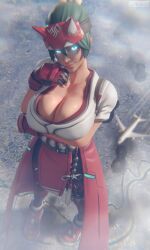 1girls 3d 3d_(artwork) asian asian_female big_breasts blue_eyes bottopbot2 breasts city city_destruction cityscape cleavage destruction female female_focus female_only giantess giga_giantess glowing green_hair japanese japanese_female kiriko_(overwatch) kiriko_kamori overwatch overwatch_2 solo solo_female solo_focus video_game_character