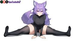 1girls :3 ai_generated big_breasts breasts curvy cute dog_ears dog_girl doggirl female female_focus female_only highres hips huge_boobs huge_breasts kemonomimi legs_apart light_skin light_skinned_female long_hair patreon_username petgirl petite purple_ears purple_eyes purple_hair purple_tail splits sweater thick_thighs thighs tori toriwoofs watermark wavy_hair white_background white_skin white_skinned_female wide_hips wolf_ears