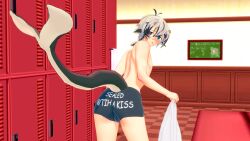 1boy ass blush braid changing femboy heterochromia indie_virtual_youtuber koikatsu locker_room male renhentai seal_boy seal_tail snuffy_(luciel) text_on_underwear underwear underwear_only virtual_youtuber vtuber