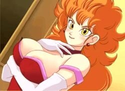 1girls animated big_breasts bouncing_breasts dragon_ball dragon_ball_z gloves large_breasts long_hair looking_at_viewer milf miss_piiza nipple_slip orange_hair red_clothing red_dress seductive seductive_look trinitron_cg white_gloves