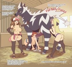 1boy 3girls 3girls1boy animal_penis ass beast_rimming bestiality big_breasts black_legwear black_thighhighs blonde_hair blush breasts brown_hair clothing colored cynthia_(pokemon) elbow_gloves erection female female_on_feral feral gloves hat headwear hilda_(pokemon) horse horse_penis horsecock huge_cock human_on_feral imminent_bestiality imminent_sex interspecies invitation long_hair looking_at_penis male morpskorp mother_(pokemon_bw) nintendo open_mouth penis penis_awe pokemon pokemon_bw pokemon_dppt pokephilia precum presenting_ass pussy rimming saliva saliva_trail shorts size_difference smile spread_legs stable text tongue tongue_out wide_hips zebra zebstrika zoophilia