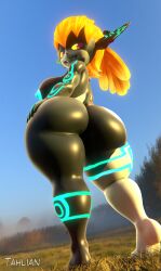 1girls 3d 3d_(artwork) areolae ass big_ass bottom_heavy breasts bubble_butt fat_ass glowing glowing_markings glowing_nipples grass hand_on_ass hand_on_own_ass huge_ass imp_midna large_ass looking_at_viewer looking_pleasured markings midna nipples nude nude_female orange_hair outdoors shortstack smile sunrise tahlian the_legend_of_zelda thick_ass thick_thighs twilight_princess wide_hips