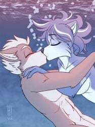 1boy 1girls anthro canid canine canon_couple female fox fox_mccloud heresy_(artist) kissing krystal male male/female nintendo no_humans nude romantic star_fox swimming tagme underwater