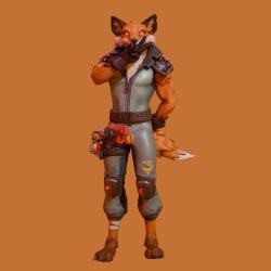 1:1 animal_genitalia animal_humanoid animal_penis anthro asdfdog balls brown_clothing brown_gloves brown_handwear canid canine canine_genitalia canine_penis chest_tuft clothed clothing epic_games fennix_(fortnite) fortnite fox full-length_portrait fur genitals gloves green_clothing handwear happy hi_res humanoid male mammal muscular muscular_male orange_background orange_body orange_fur penis portrait red_penis simple_background smile solo spikes tuft white_body white_fur yellow_eyes zipper