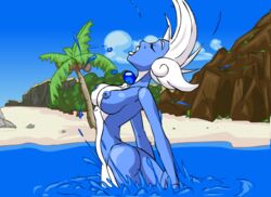 anthro breasts color day dragonair female female_only nipples nude outdoors pikanjo pokémon_(species) pokemon pokemon_snap_xxx side_view solo tagme