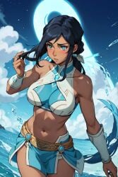 ai_generated avatar_legends blue_eyes blush brown_skin female female_focus inminent_sex korra solo_female staring the_avatar the_legend_of_korra water_tribe zoologistlov