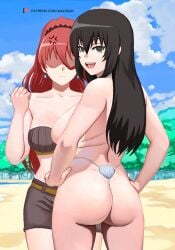 ass back back_view beach bikini canonical_outfit female hands_on_hips ikusaba_maya isekai_one_turn_kill_neesan:_ane_douhan_no_isekai_seikatsu_hajimemashita kilmaria looking_at_viewer looking_back looking_back_at_viewer shell_bikini thong wazu-san