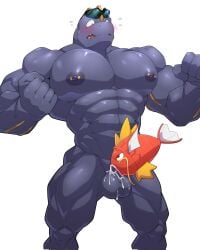 abs anthro_on_feral bodily_fluids cum fishjob generation_1_pokemon genital_fluids hi_res humanoid machoke magikarp maldu male muscular muscular_humanoid muscular_male nintendo oral pecs pokemon pokemon_(species) ryuji_kaiyo