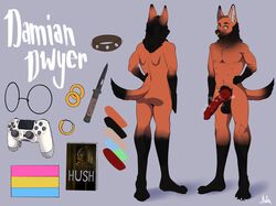 anthro balls big_balls big_penis canid canine canis controller domestic_dog dualshock_4 eyewear game_controller genitals german_shepherd glasses herding_dog hi_res horror_movie humanoid knot lgbt_pride male male/male mammal maned_wolf model_sheet musk pastoral_dog penis piercing playstation playstation_4 playstation_controller pride_colors shibi solo sony_corporation sony_interactive_entertainment video_games weapon