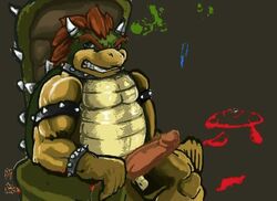 1boy bowser erection koopa male male_only mario_(series) nintendo penis s-o-husky simple_background sitting solo tagme throne