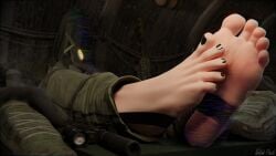 barefoot black_nails clothed clothed_female colored_nails covered_face feet female female female_only foot_fetish nokk_(rainbow_six) rainbow_six rainbow_six_siege solo solo_female ticklishpixels tom_clancy